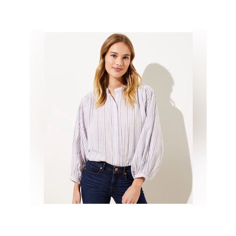Loft Lightweight Pink & White Striped Peasant Top